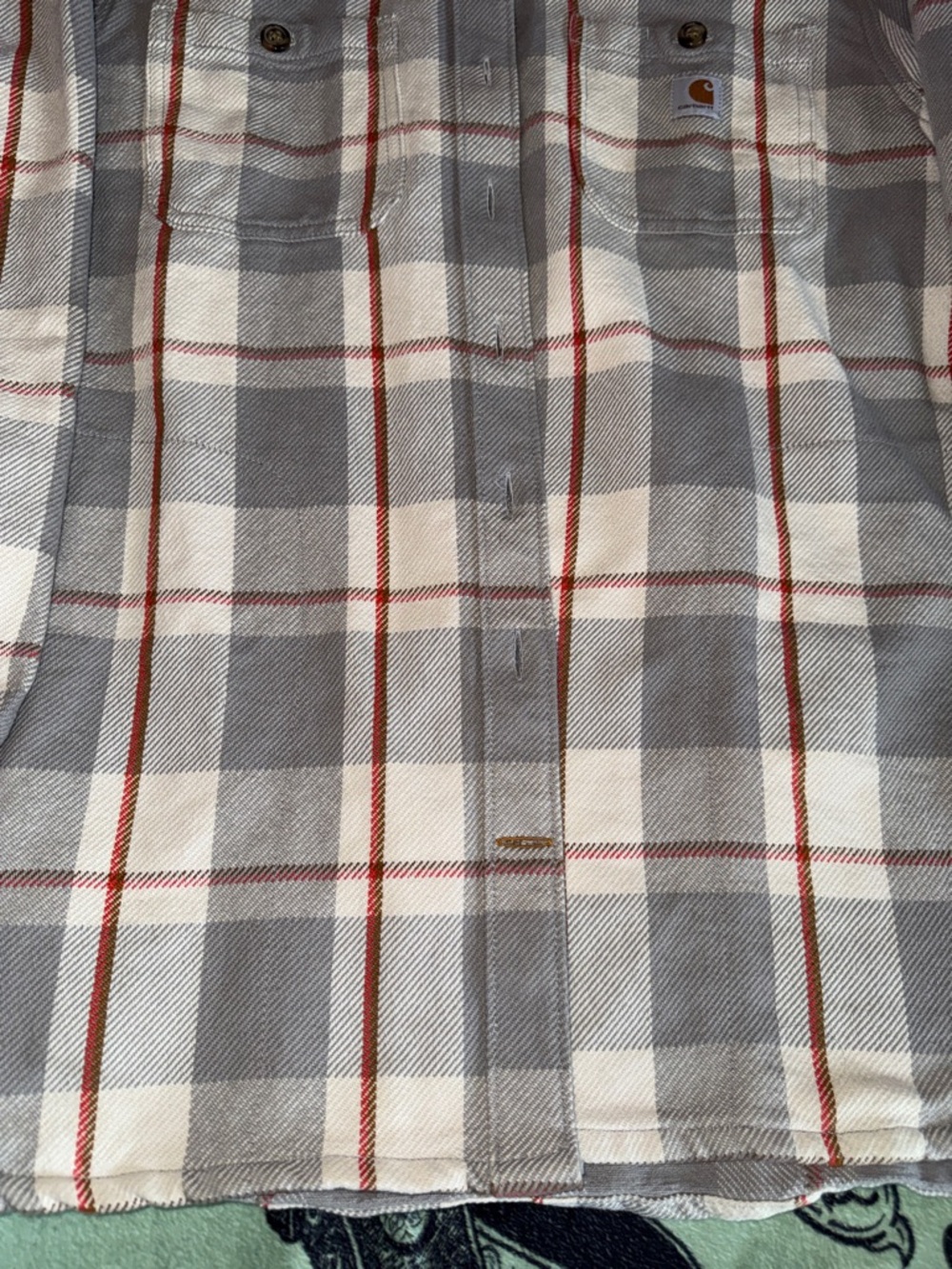 NWOT Carhartt Gray, Cream & Red Plaid Work Shirt Jacket - Picture 6 of 11